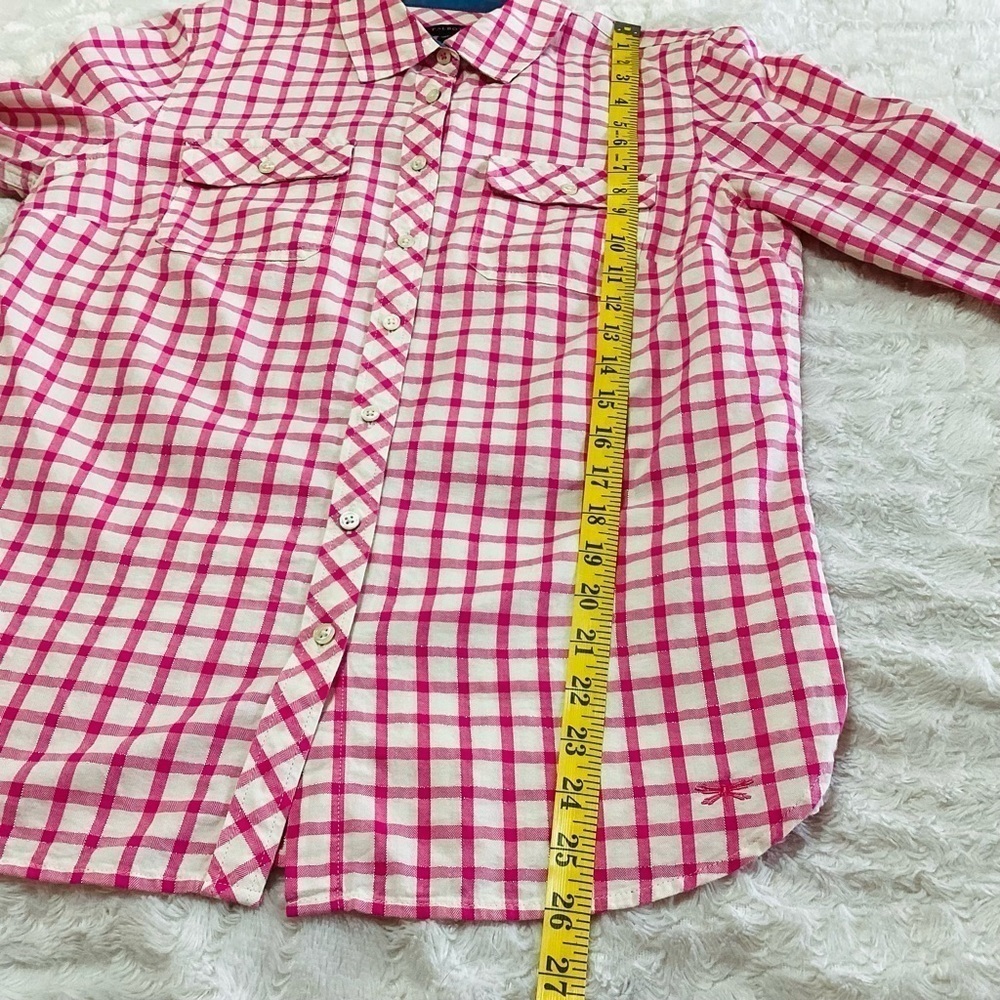 Talbots Pink White Gingham Checkered Metallic Button Up Top Shirt M Cotton - Picture 10 of 11
